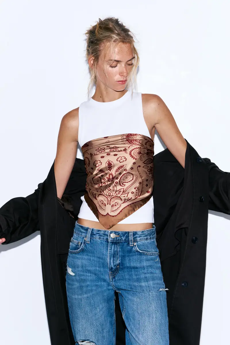 Bandana Satinata Stampa Fiori Rosa chiaro miniatura 2