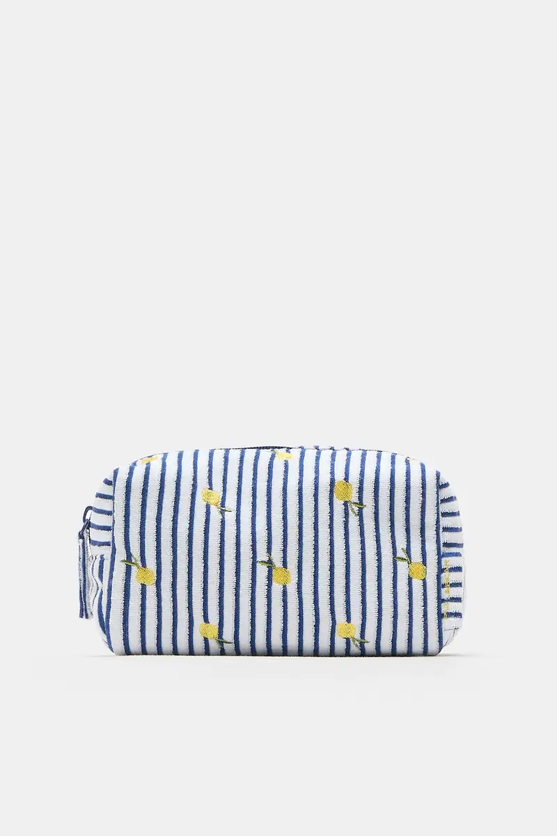 Beauty Case A Righe In Spugna Azzurro