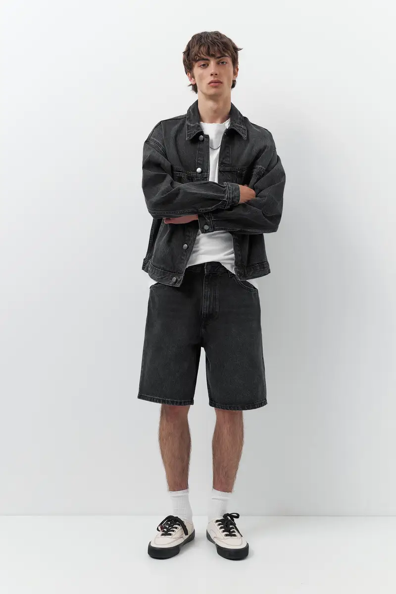 Bermuda Jeans Baggy Nero lavato