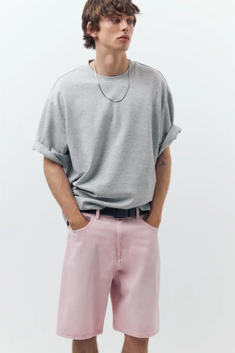 Bermuda Jeans Baggy Rosa chiaro