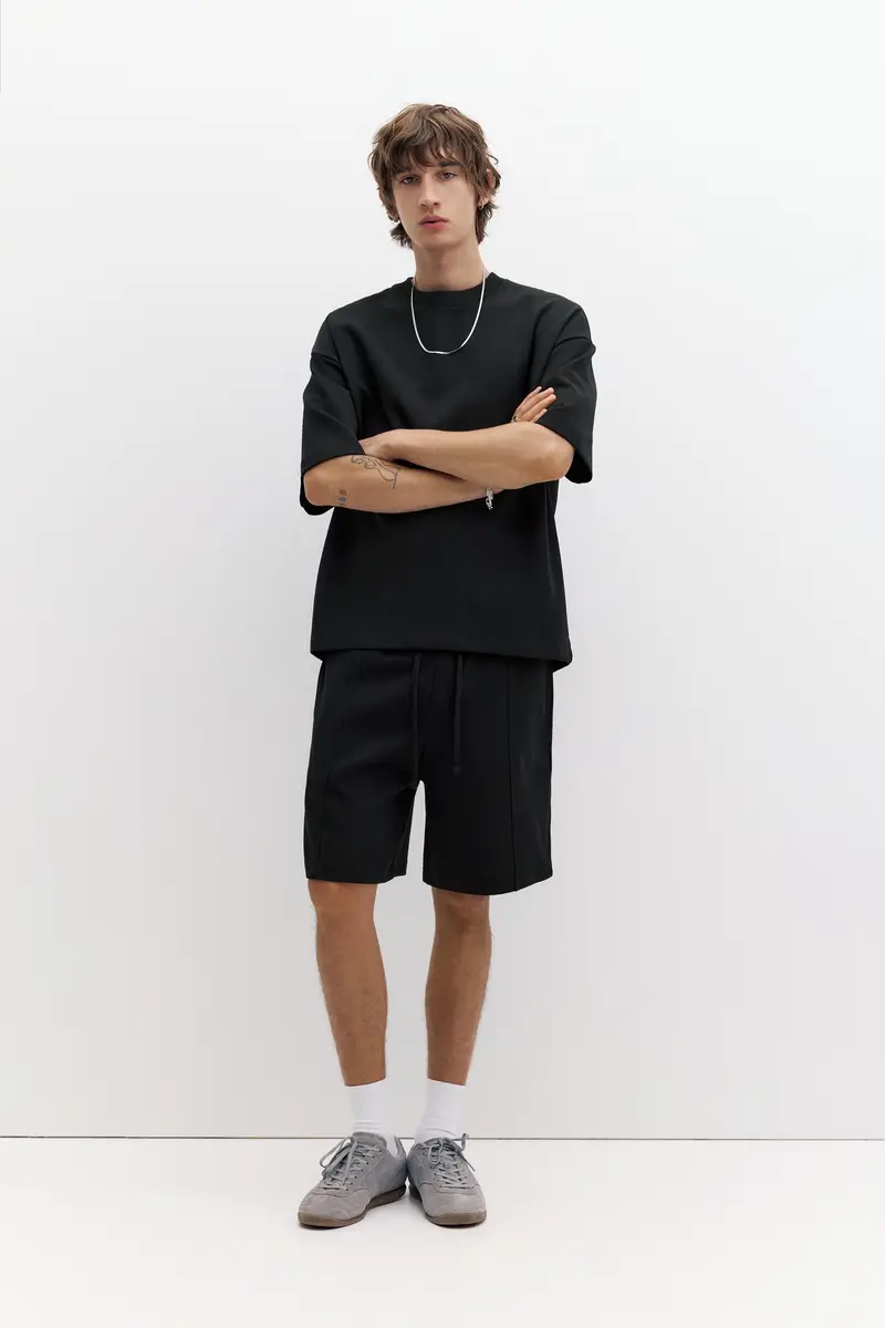 Bermuda Jogger In Interlock Nero miniatura 2