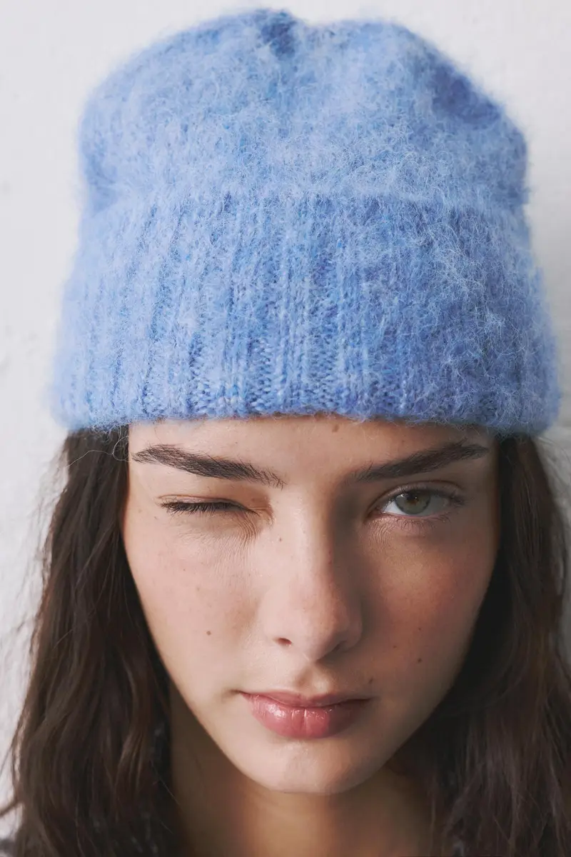 Berretto Beanie Corto In Maglia Azzurro chiaro miniatura 2