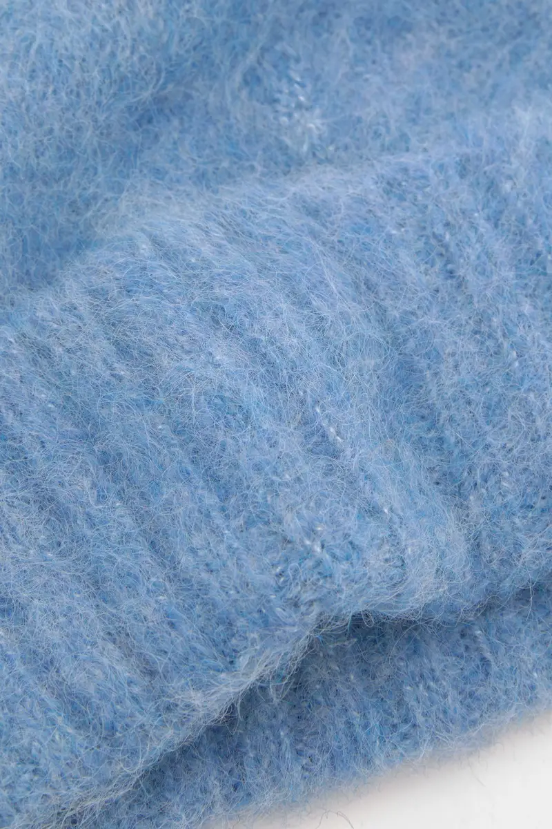 Berretto Beanie Corto In Maglia Azzurro chiaro miniatura 3