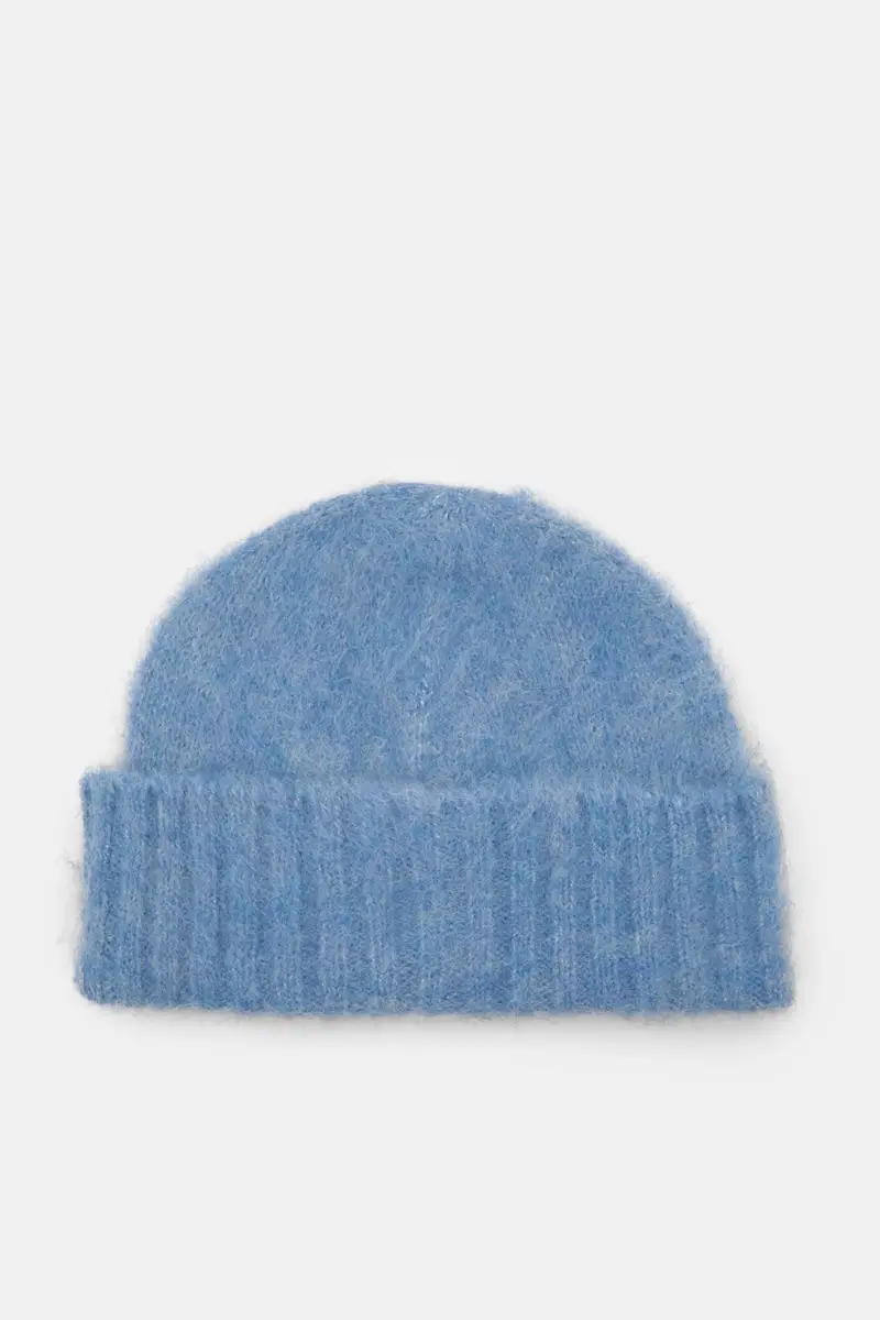 Berretto Beanie Corto In Maglia Azzurro chiaro