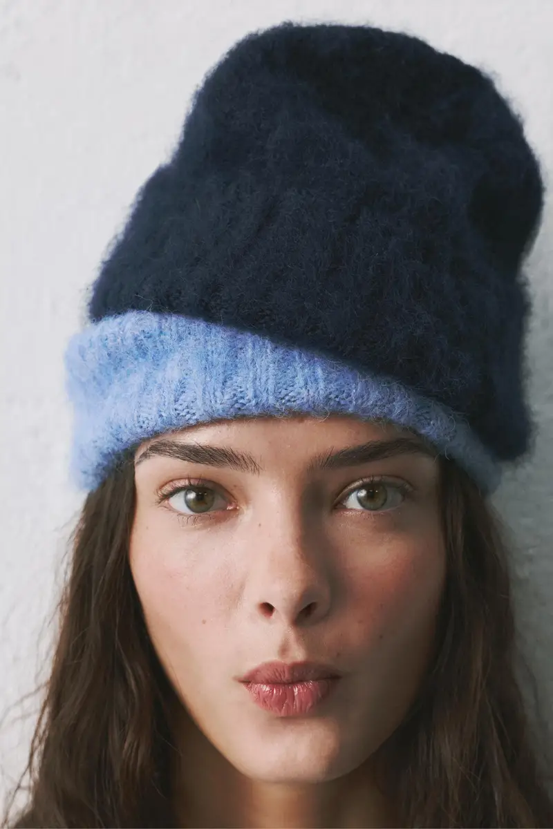 Berretto Beanie Corto In Maglia Azzurro oscuro miniatura 2