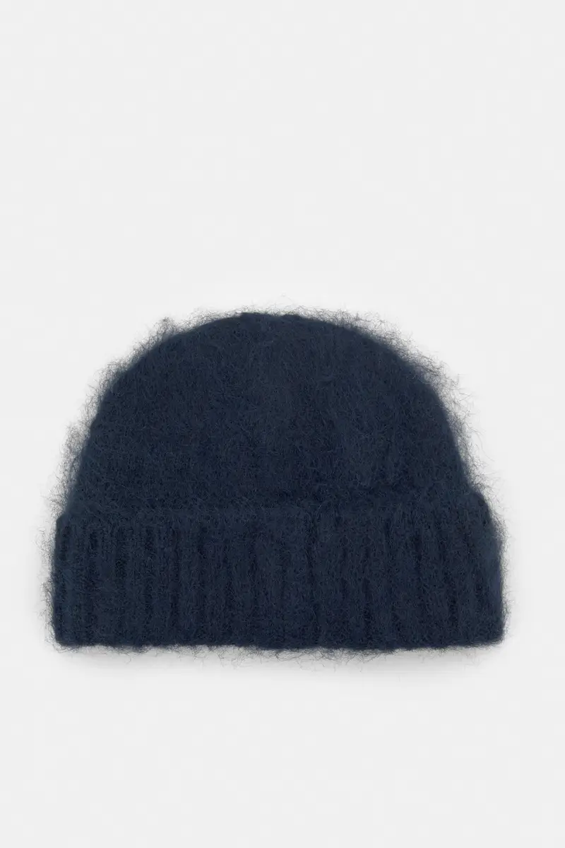 Berretto Beanie Corto In Maglia Azzurro oscuro