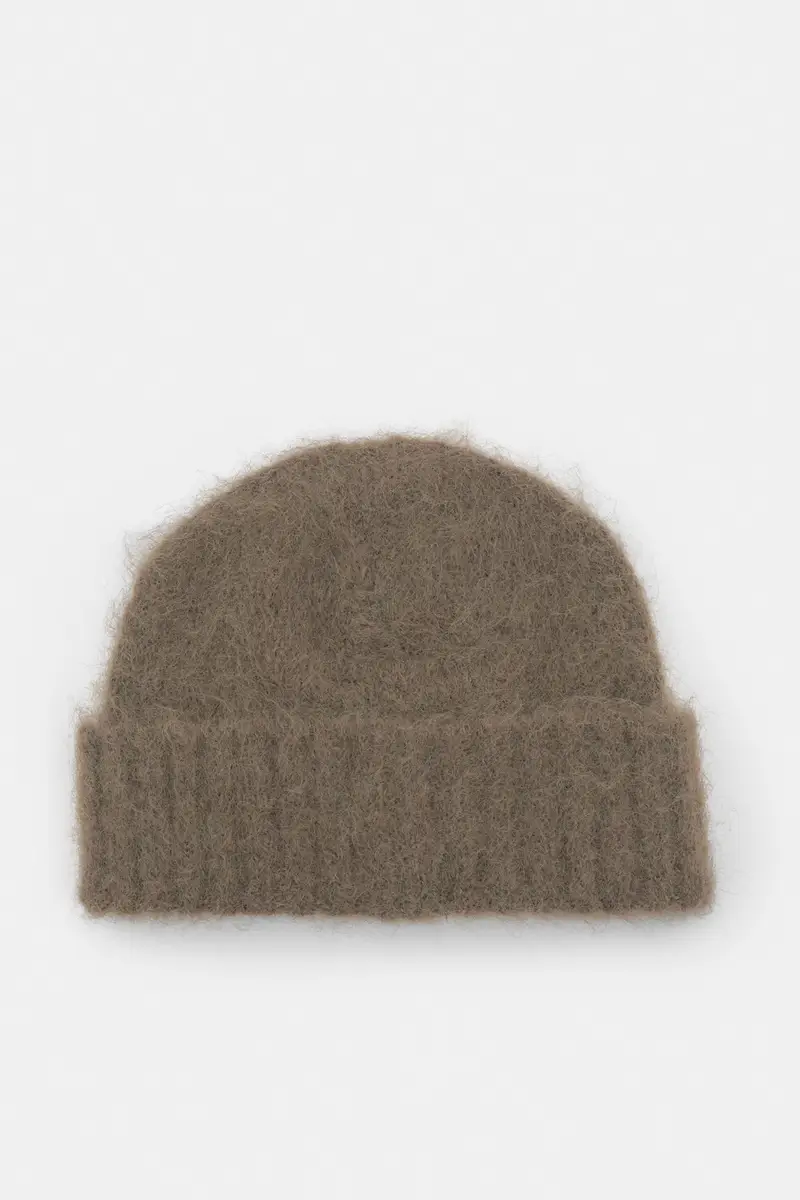 Berretto Beanie Corto In Maglia Cammello oscuro