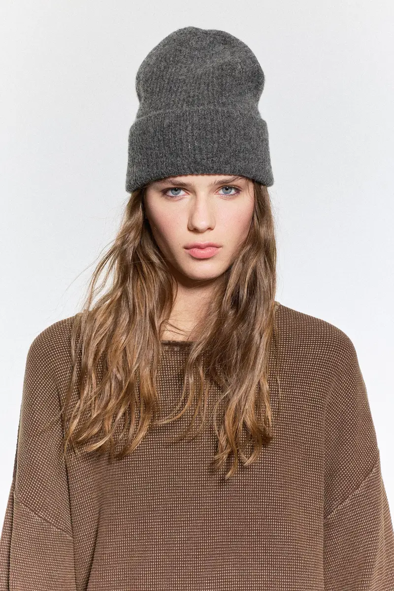 Berretto Beanie In Maglia Grigio antracite miniatura 2