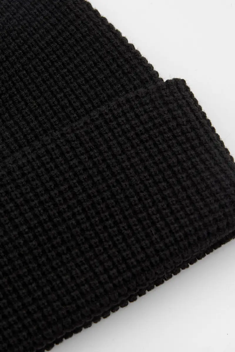 Berretto Beanie In Maglia Waffle Nero miniatura 3