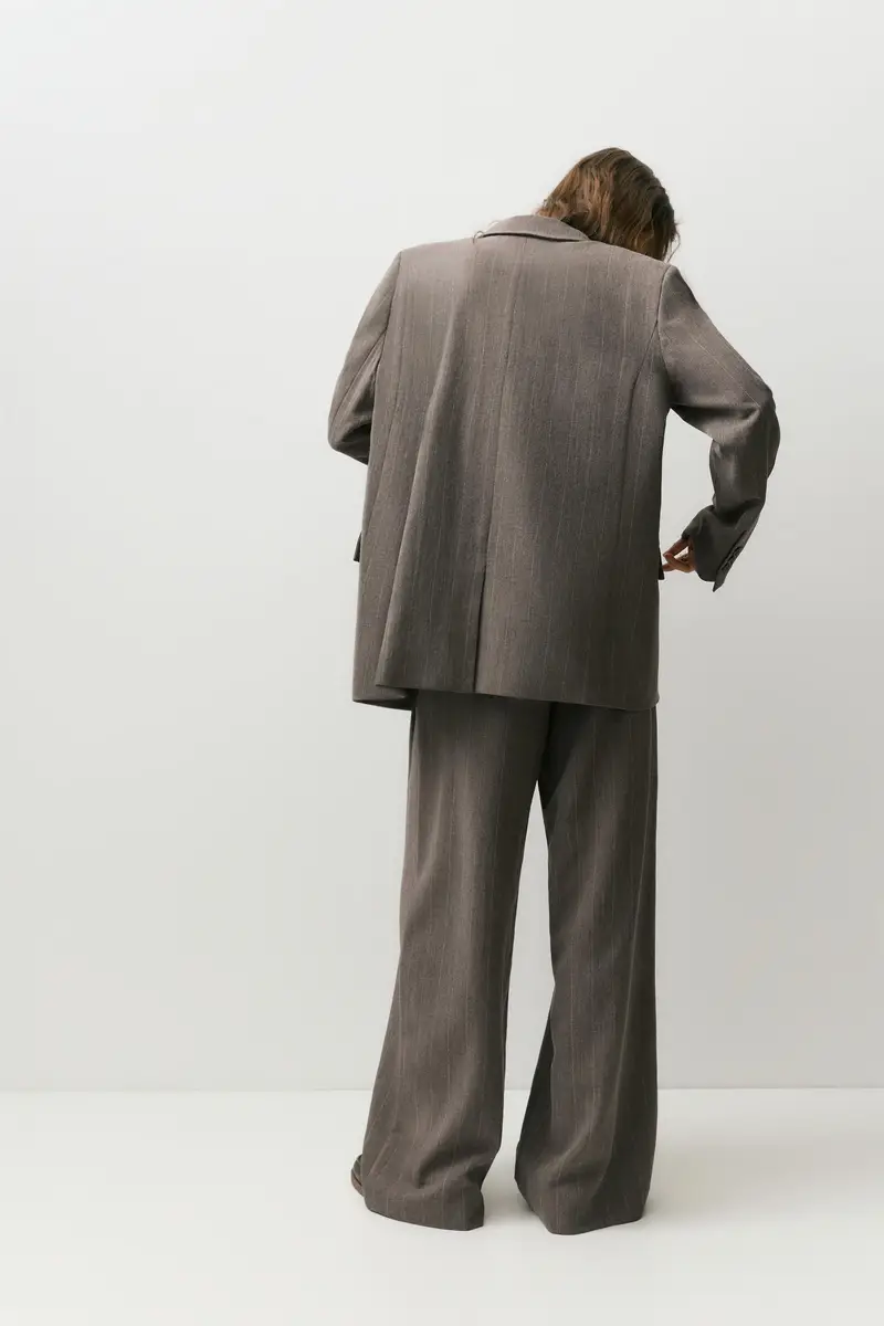 Blazer Doppiopetto A Righe Marrone topo miniatura 3