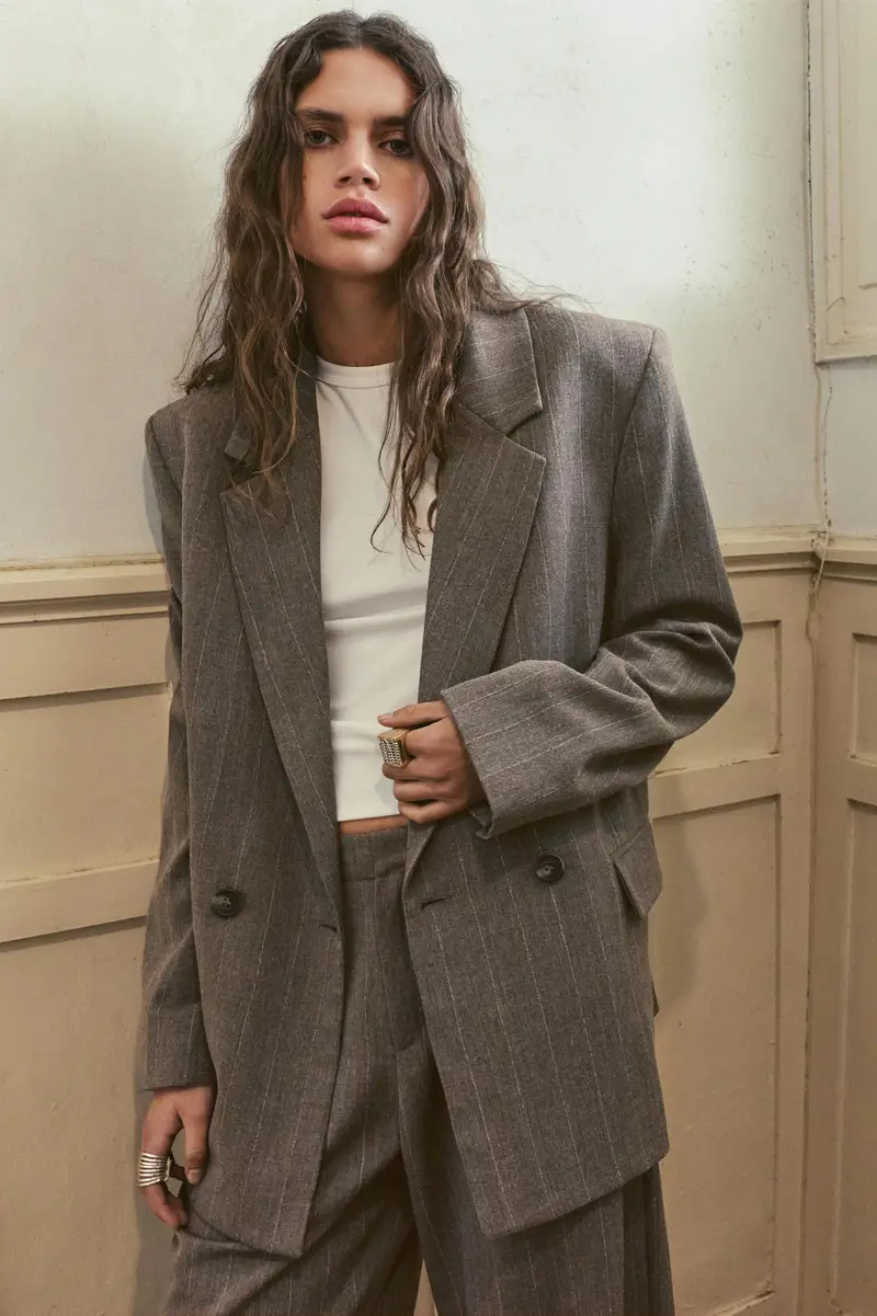 Blazer Doppiopetto A Righe Marrone topo