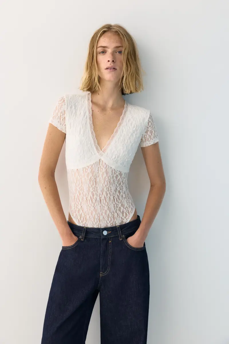 Body In Pizzo A Maniche Corte Ghiaccio