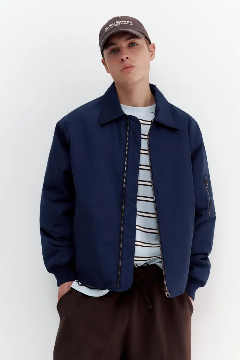 Bomber Con Collo A Camicia Blu marino oscuro