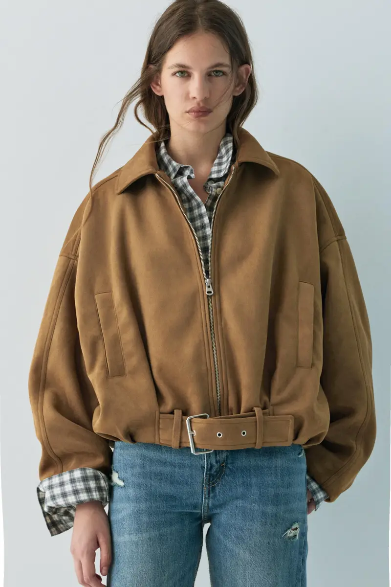 Bomber Effetto Camoscio Caramello miniatura 2