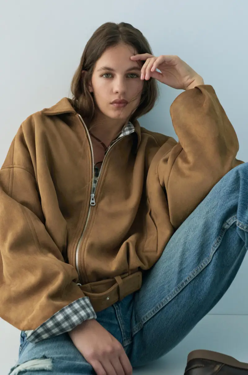 Bomber Effetto Camoscio Caramello