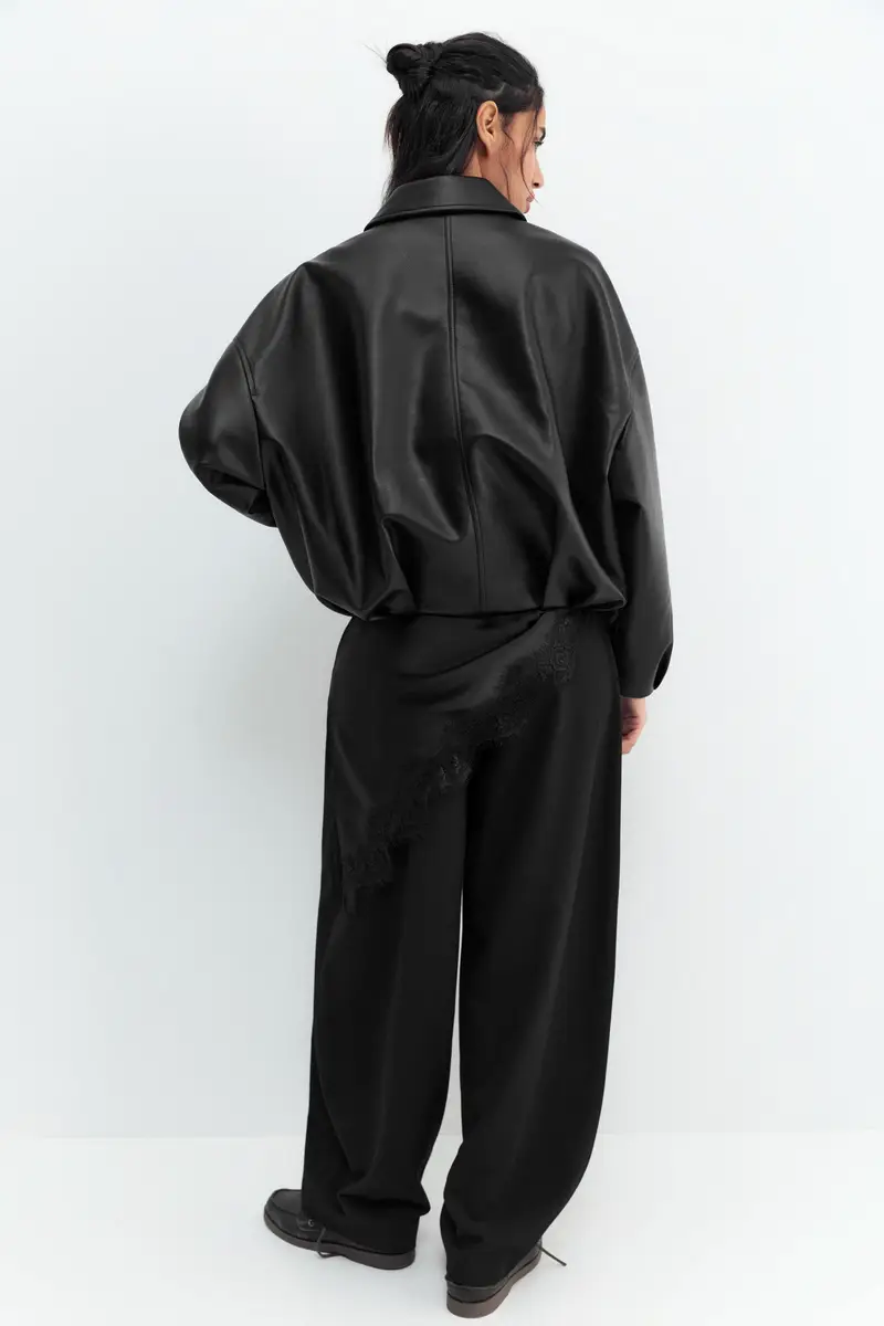 Bomber Finta Pelle Nero miniatura 3