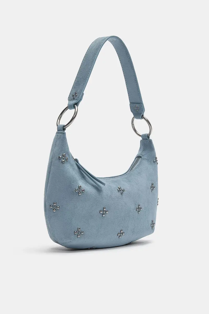 Borsa A Spalla Con Borchie Azzurro miniatura 2