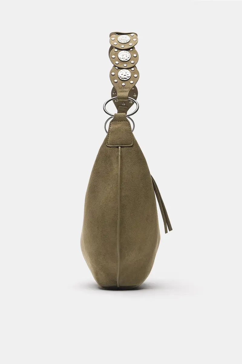 Borsa A Spalla Con Borchie Kaki miniatura 3