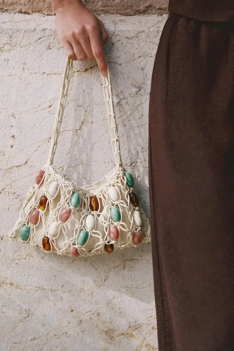 Borsa A Spalla Con Decorazioni Beige