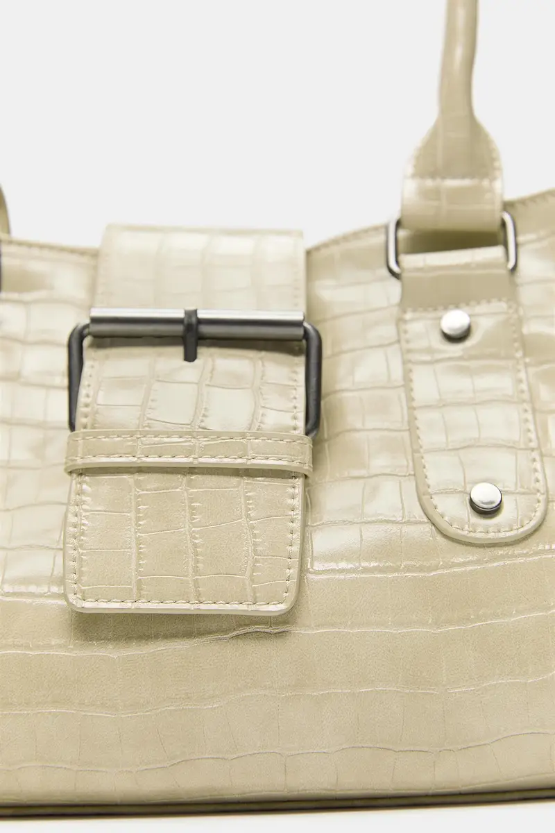 Borsa A Spalla Con Fibbia Testurizzata Beige miniatura 3