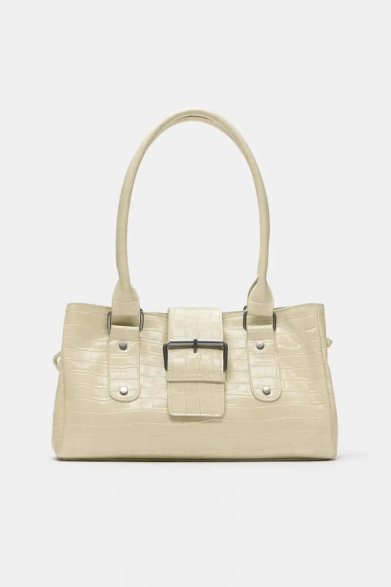 Borsa A Spalla Con Fibbia Testurizzata Beige