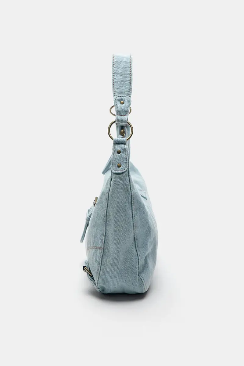 Borsa A Spalla Con Fibbie In Denim Jeans miniatura 2