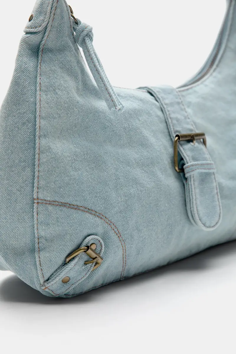 Borsa A Spalla Con Fibbie In Denim Jeans miniatura 3