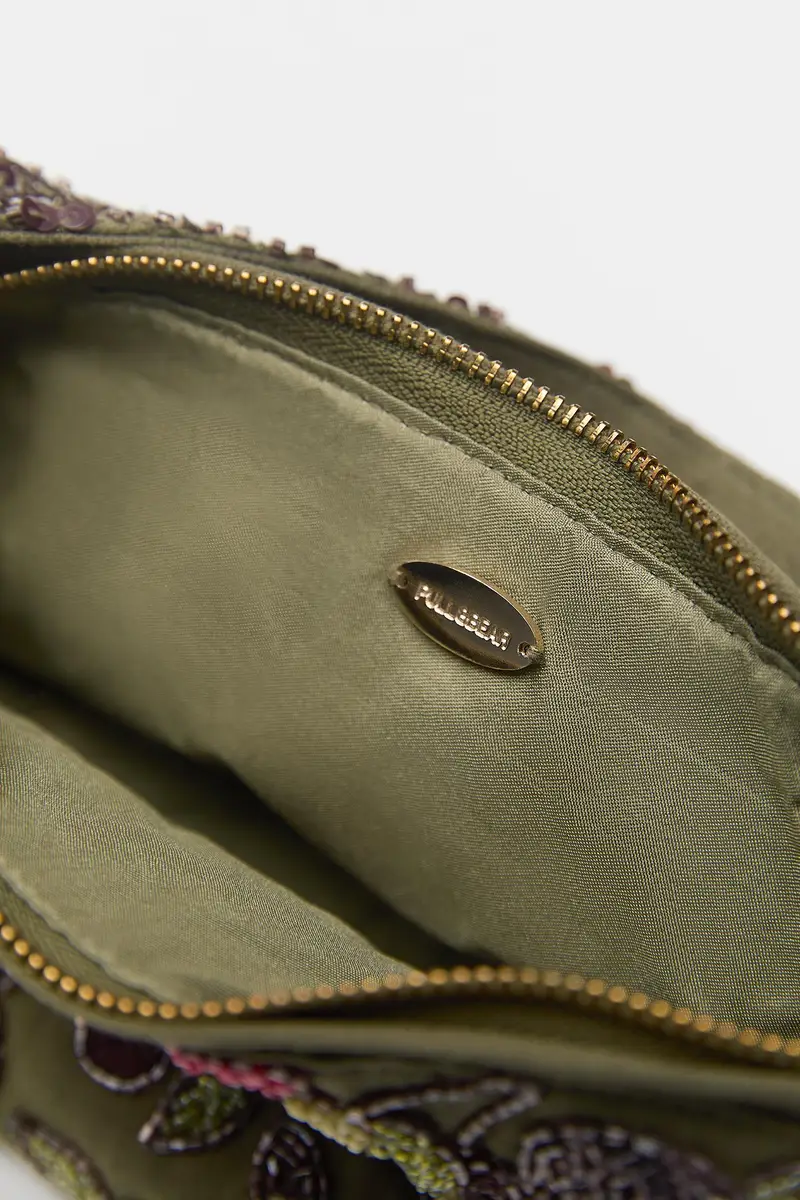 Borsa A Spalla Con Perline Kaki miniatura 3