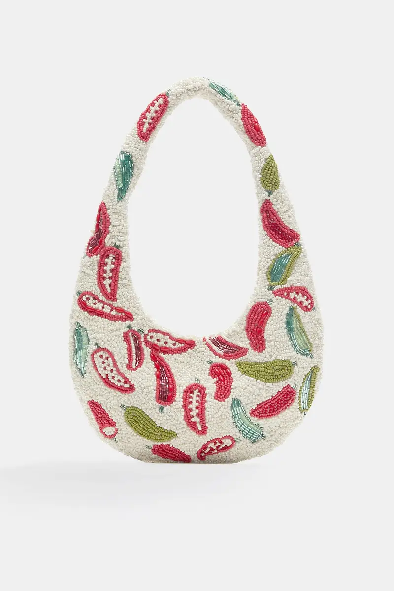 Borsa A Spalla Con Perline Rosso miniatura 2