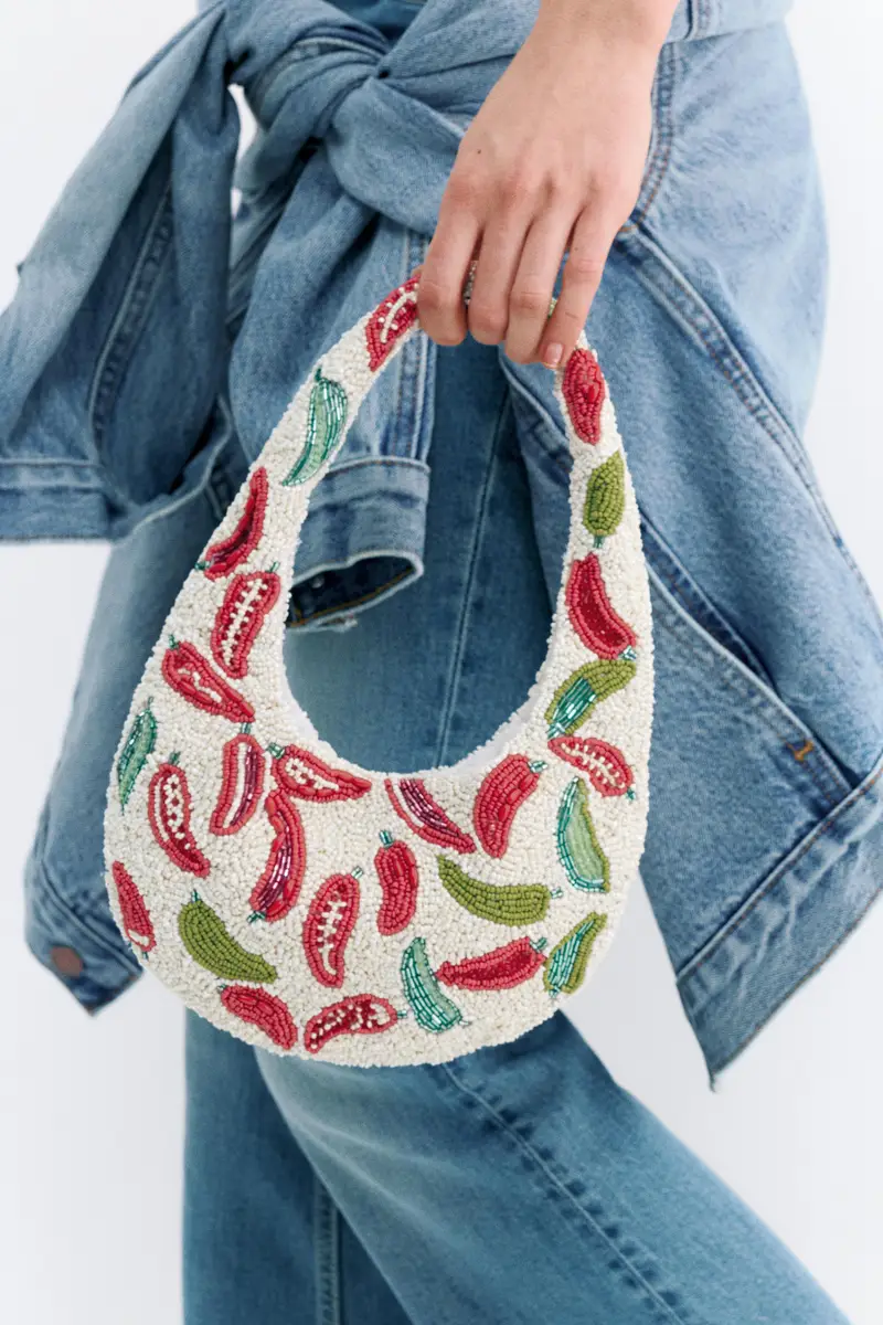 Borsa A Spalla Con Perline Rosso