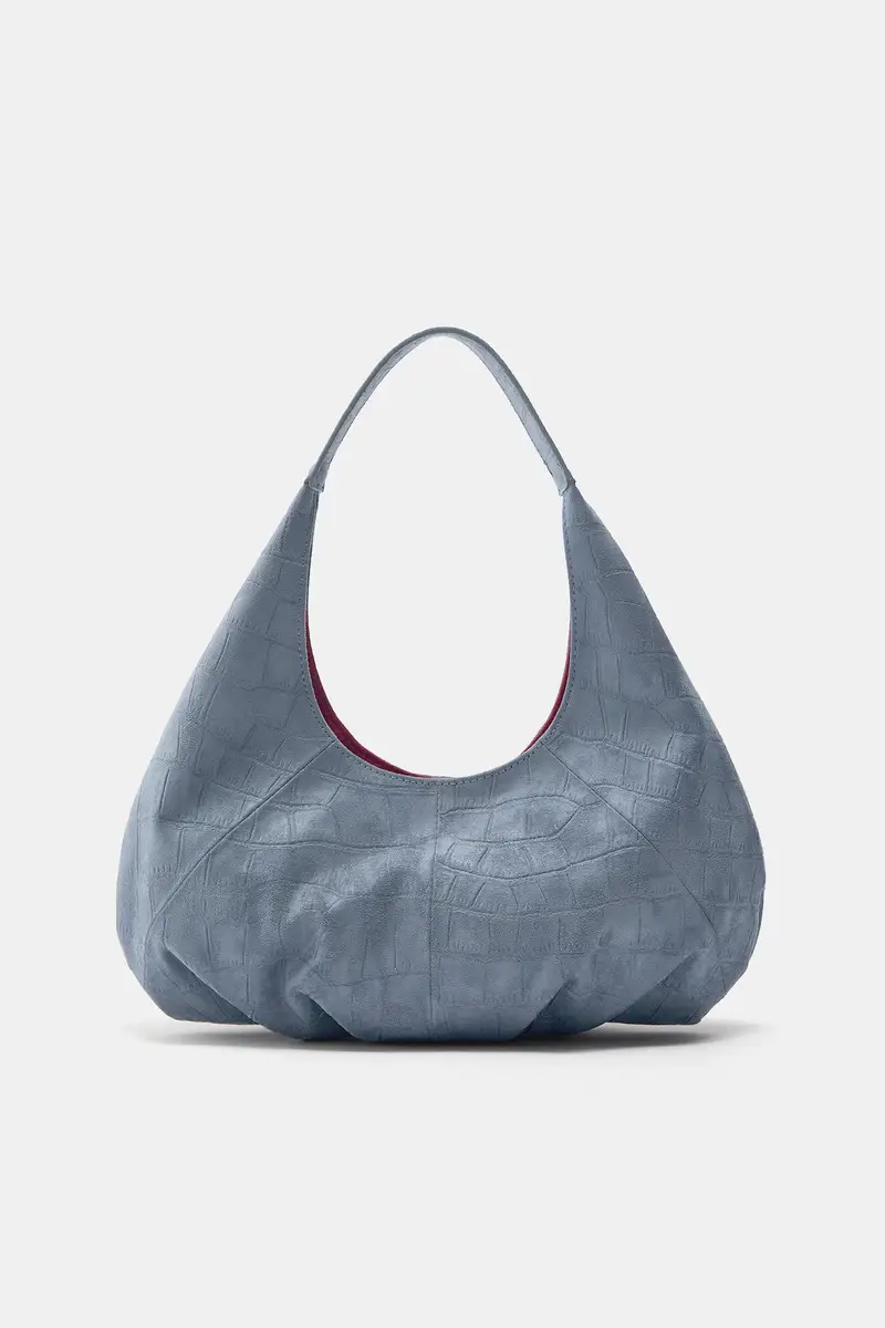 Borsa A Spalla In Tessuto Azzurro miniatura 2