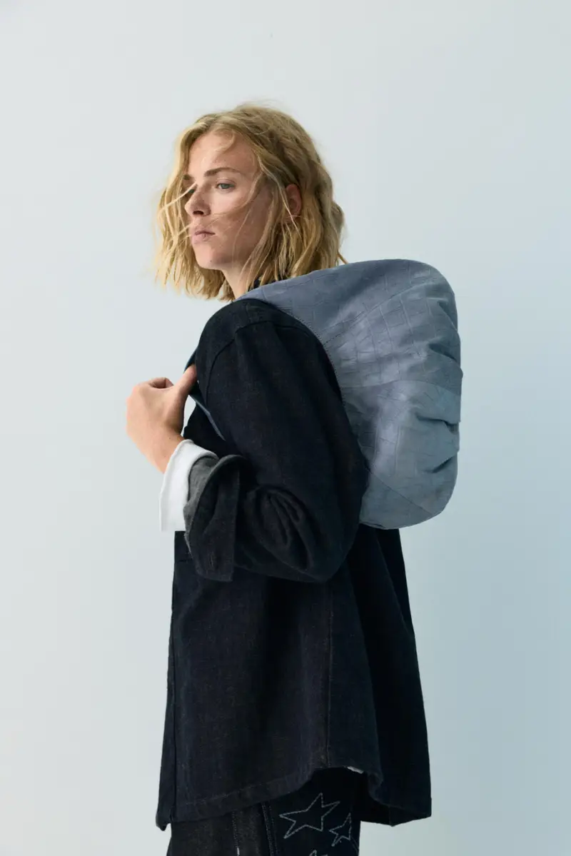 Borsa A Spalla In Tessuto Azzurro