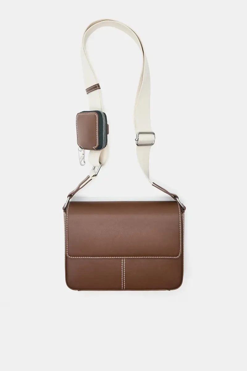 Borsa A Tracolla Con Portamonete E Impunture Marrone