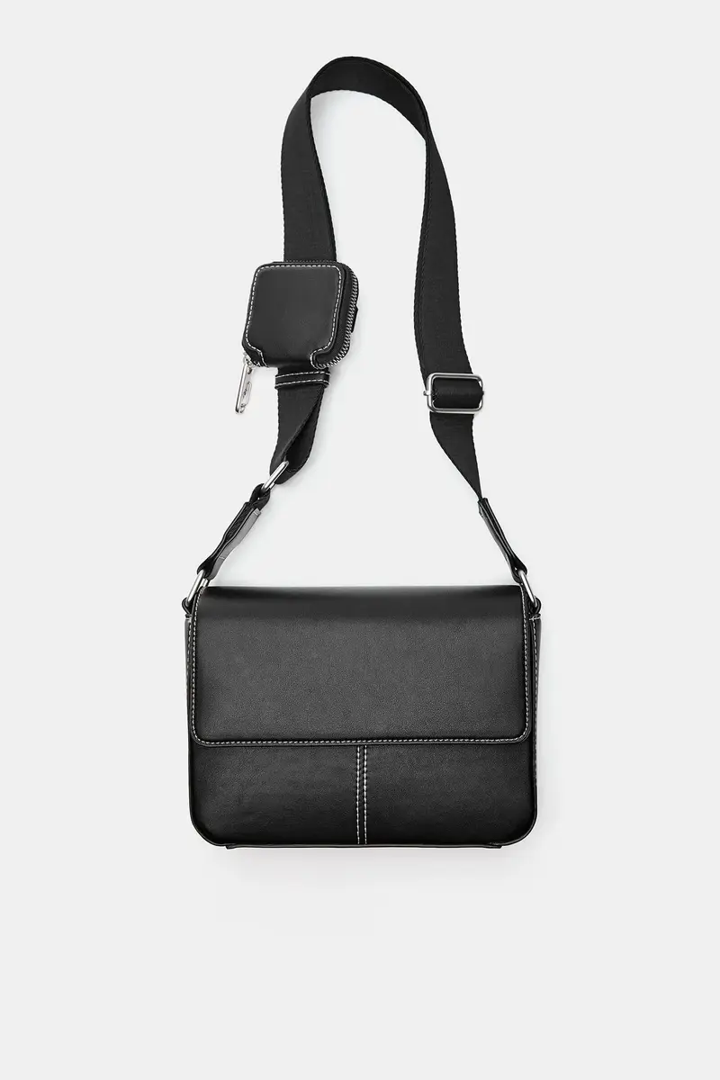 Borsa A Tracolla Con Portamonete E Impunture Nero miniatura 2