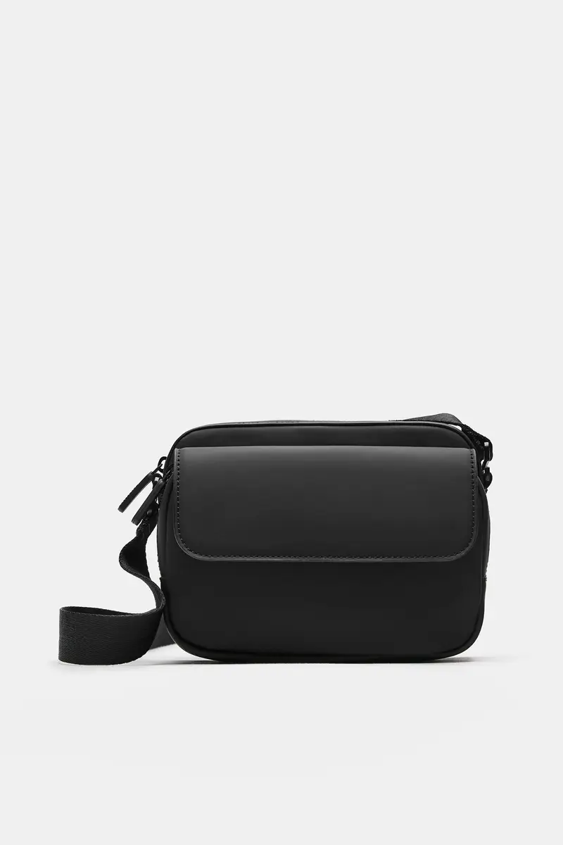 Borsa A Tracolla In Tessuto Gommato Nero