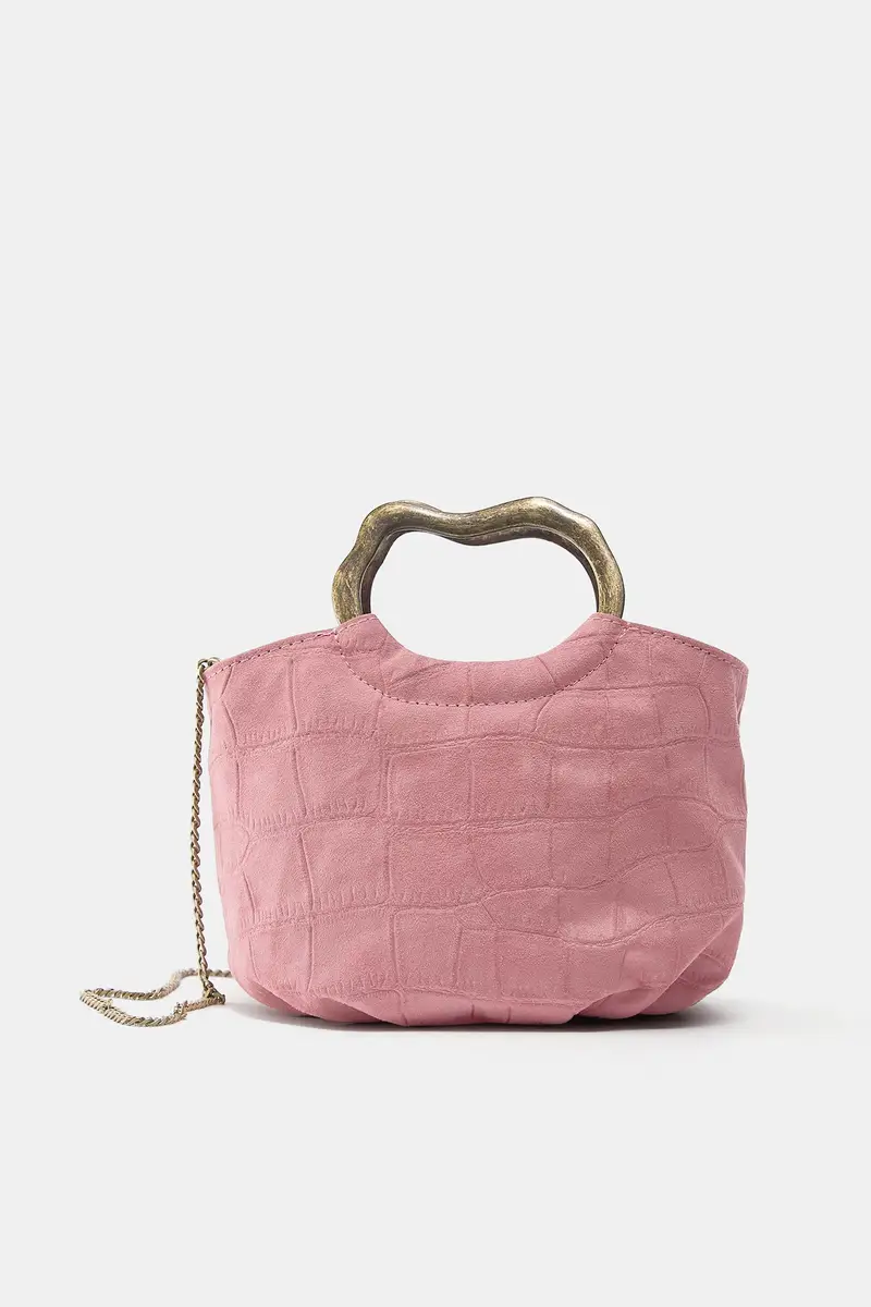 Borsa Con Manico Metallico Rosa