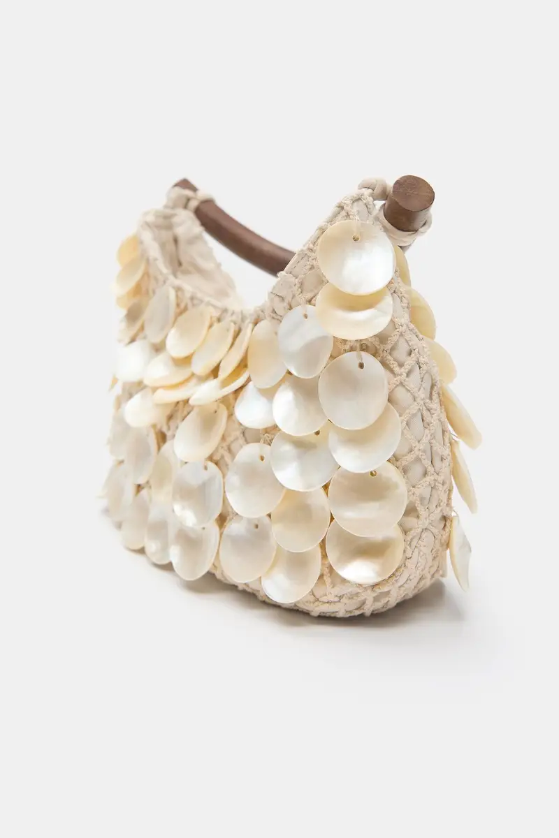 Borsa Con Perline Beige miniatura 3