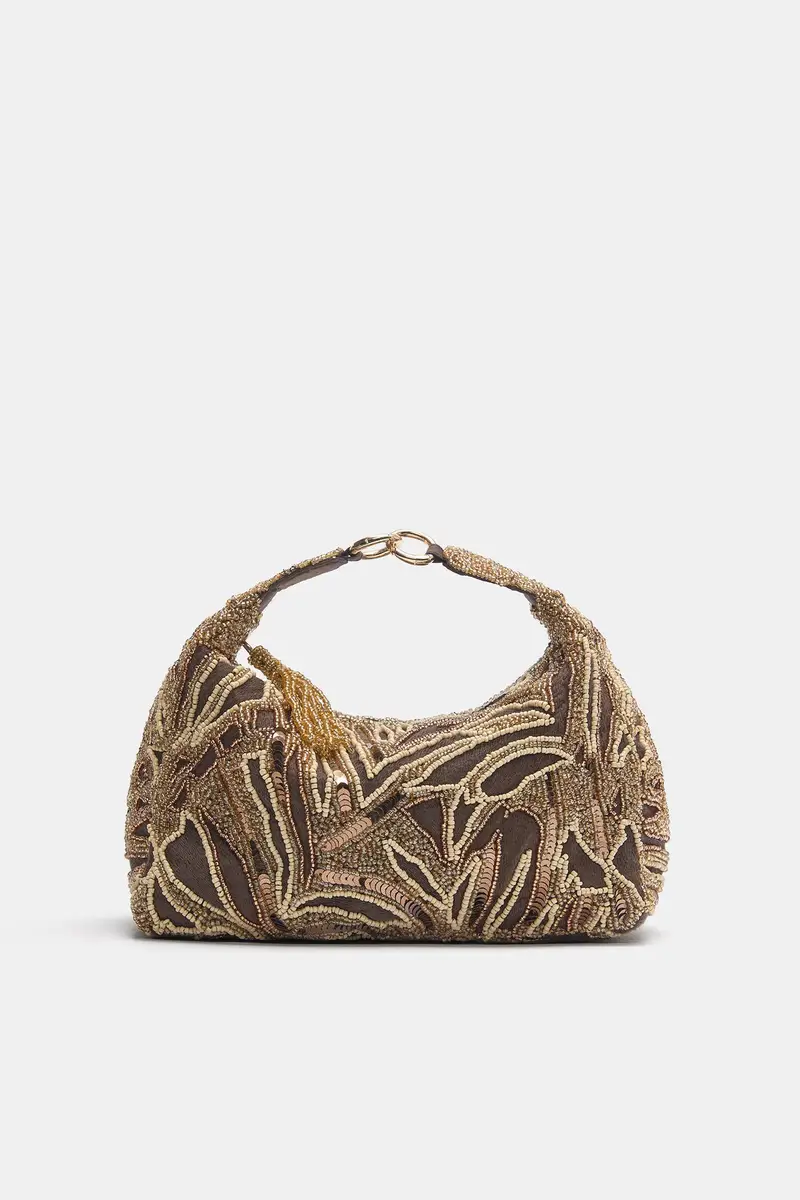 Borsa Con Perline Marrone