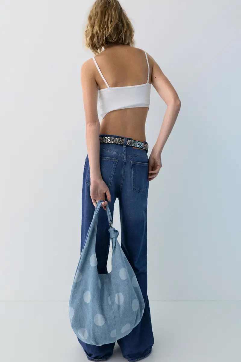 Borsa Shopper A Pois In Denim Jeans