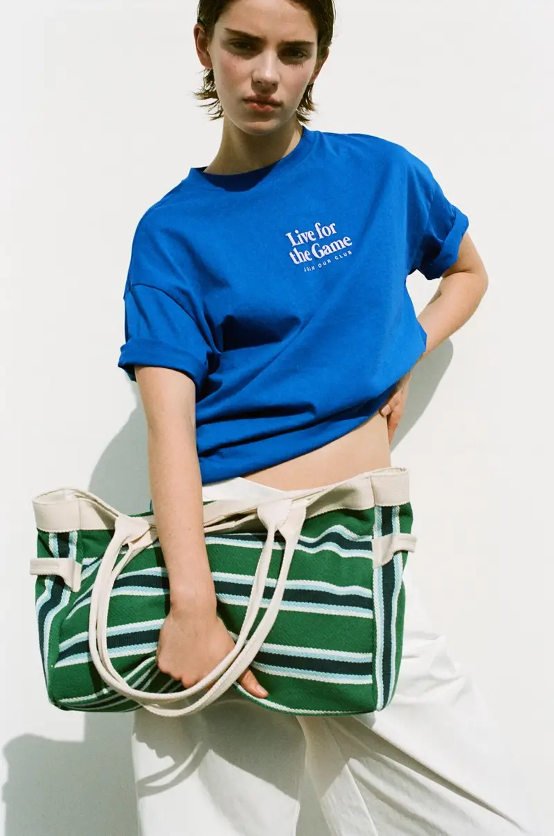 Borsa Shopper A Righe Kaki