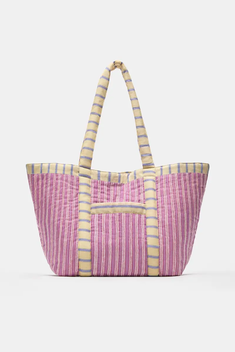 Borsa Shopper A Righe Rosa