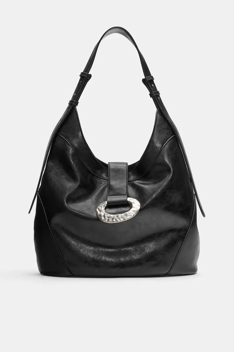 Borsa Shopper Con Anello Nero miniatura 2