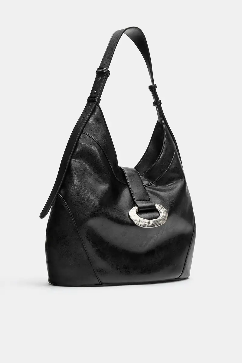 Borsa Shopper Con Anello Nero miniatura 3
