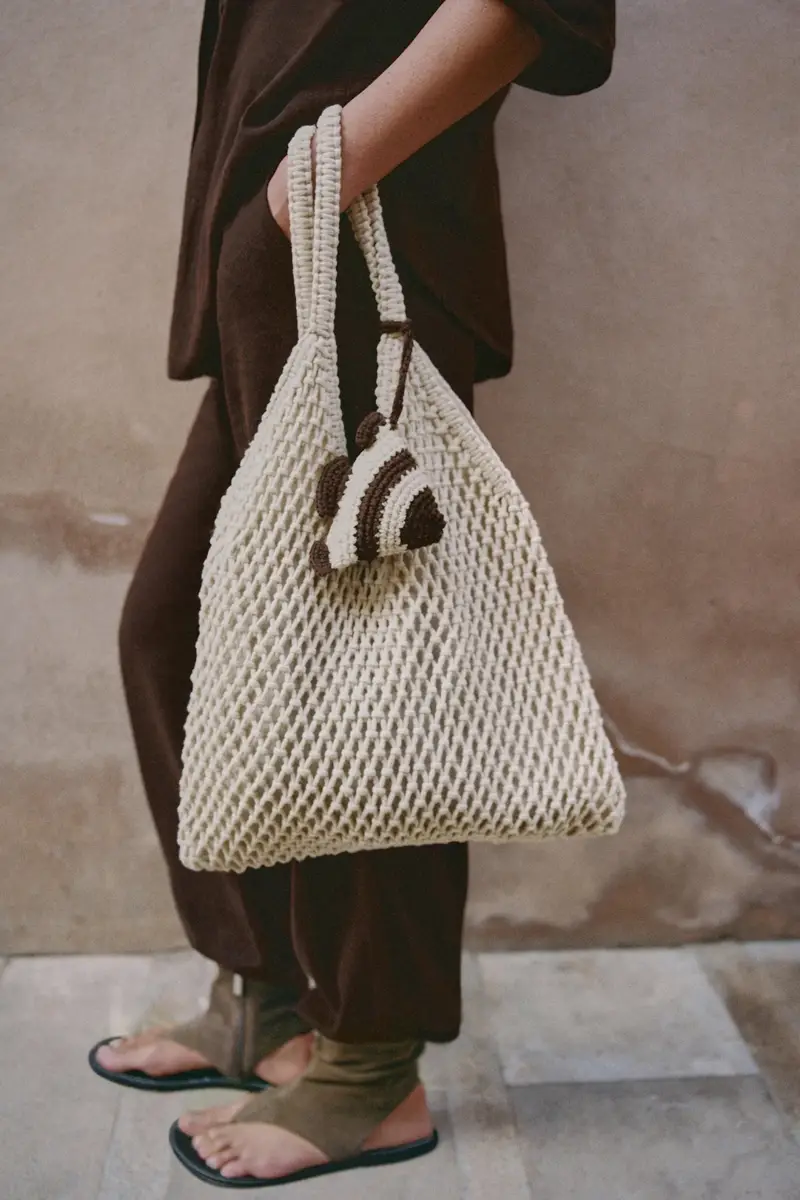 Borsa Shopper Con Decorazione Beige