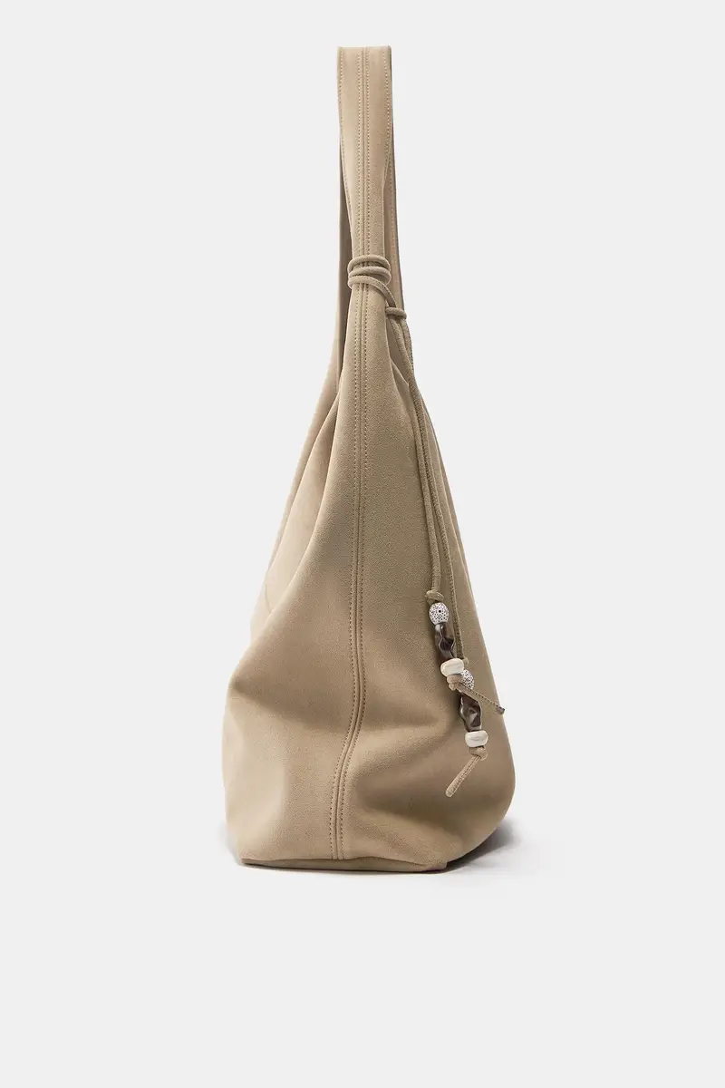 Borsa Shopper Con Decorazione Beige miniatura 2