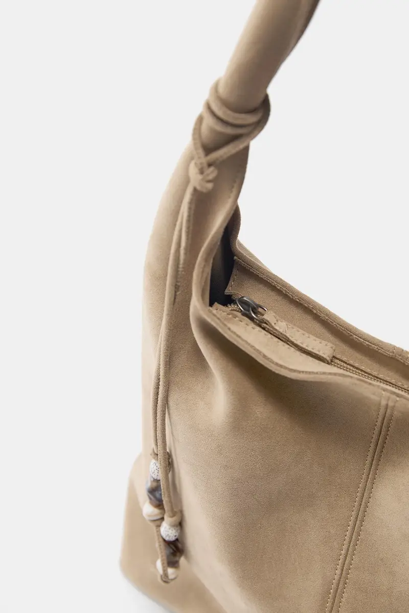 Borsa Shopper Con Decorazione Beige miniatura 3