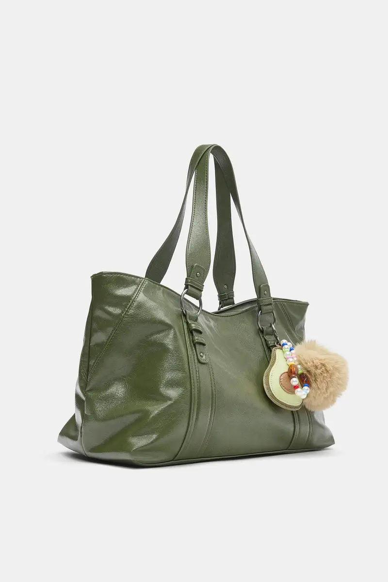 Borsa Shopper Con Decorazione Kaki miniatura 2