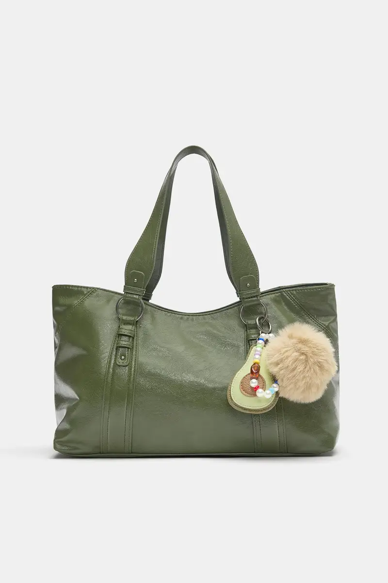 Borsa Shopper Con Decorazione Kaki