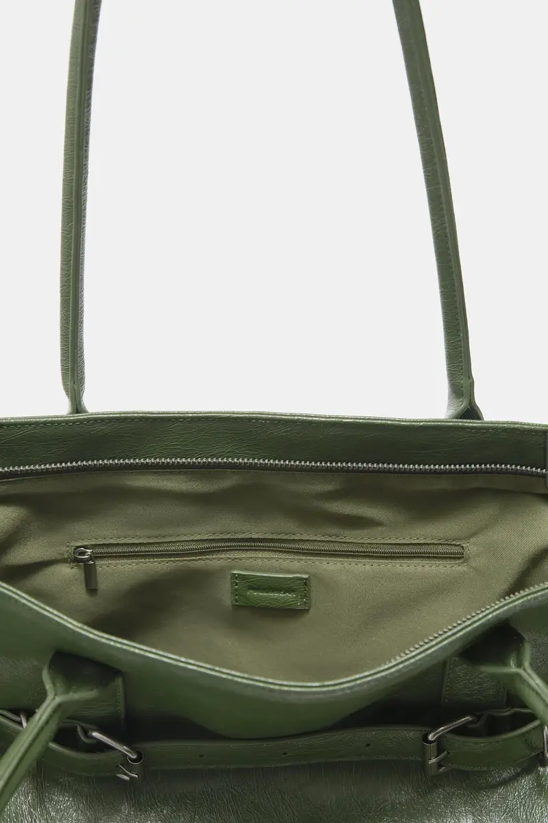 Borsa Shopper Con Fibbie Kaki miniatura 3