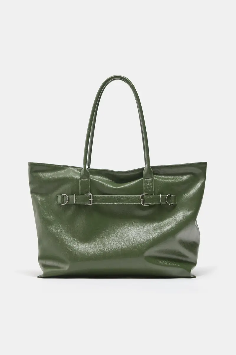 Borsa Shopper Con Fibbie Kaki